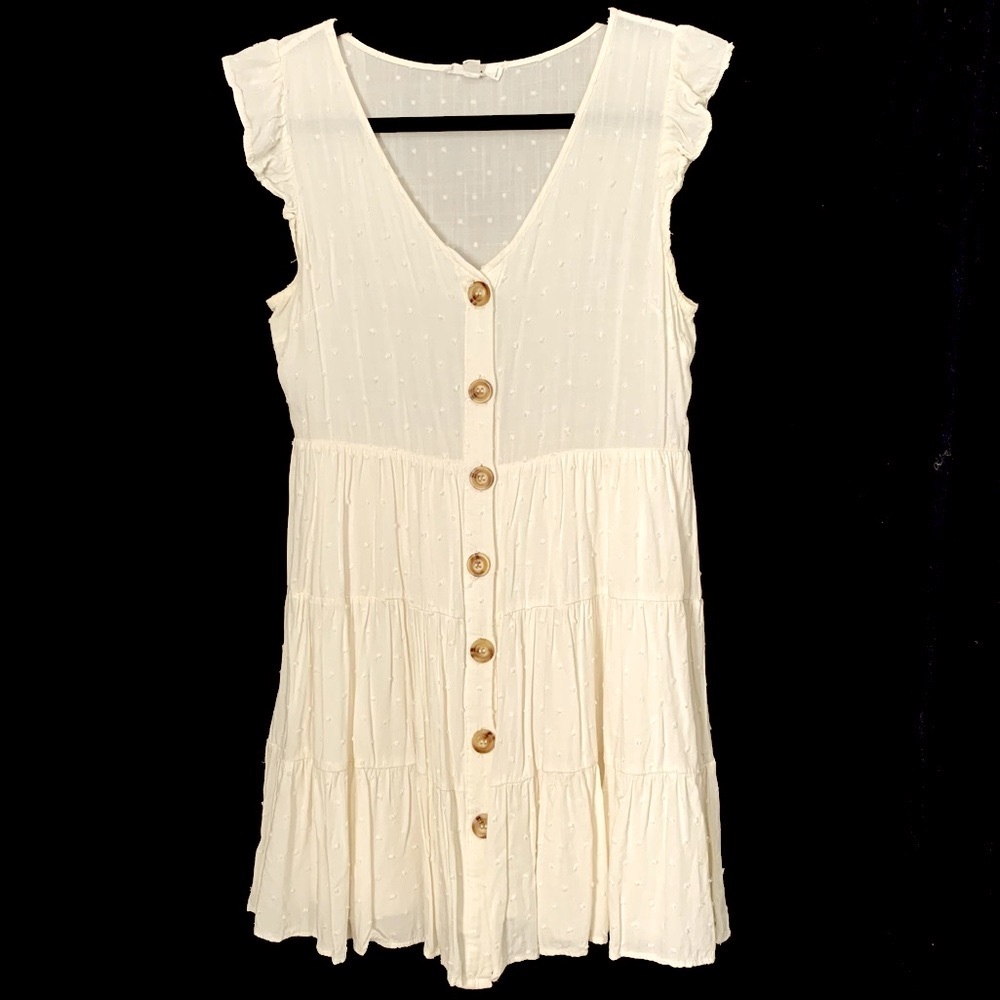 E&M Peasant Style Dotted Swiss Tiered Mini Dress